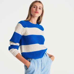Col Rond Maille Perlée Rayé Bicolor