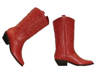 MVE Shoes Women's Western Cowboy Pointed Toe Knee High Pull On Tabs Boots red 7.5