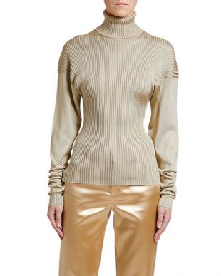 Champagne Ribbed Turtleneck Sweater