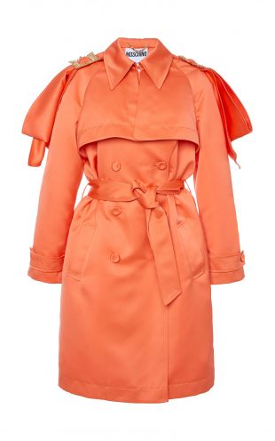 Puffed Sleeve Double Breasted Satin Trench Coat