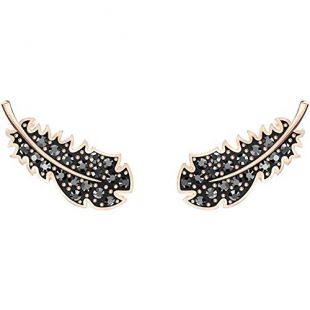 Swarovski Crystal Naughty Black Rose Gold-Tone Feather Earrings