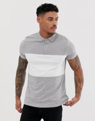 ASOS DESIGN - Polo à empiècement contrasté - Gris | ASOS