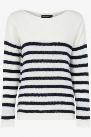 Pull marinière effet angora - écru/marine - Stand Privé