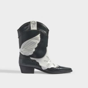 Bottines High Texas en Cuir de Veau Verni Noir et Blanc