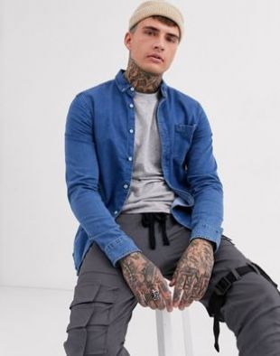 ASOS DESIGN - Chemise stretch cintrée en jean à délavage moyen | ASOS