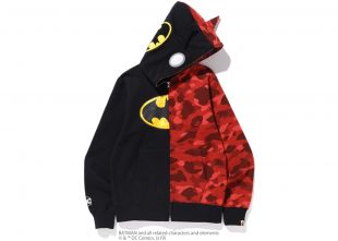 BAPE - BAPE X DC Batman Split Color Camo Full Zip Hoodie #2 Black/Red