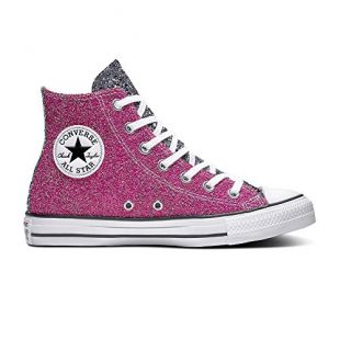 Converse Women's Chuck Taylor All Star Chunky Glitter High Top Sneaker, Pink/Silver/White, 7.5 M US