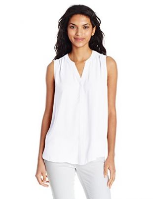 nydj - NYDJ Women's Sleeveless Pintuck Blouse, Optic White, X-Large