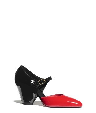 Patent Calfskin Red Black Pumps
