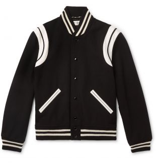 Black Teddy Leather-Trimmed Virgin Wool-Blend Bomber Jacket