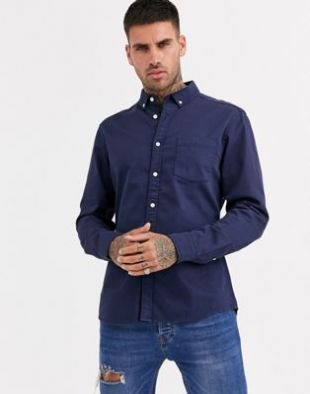 ASOS DESIGN - Chemise en jean stretch coupe slim en tissu biologique - Bleu marine | ASOS
