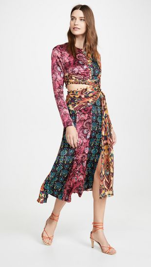 Mixed Print Midi Dress