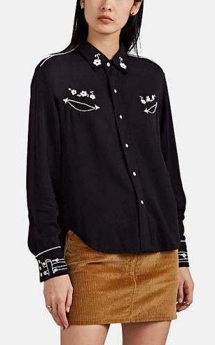 Black Embroidered Western Shirt