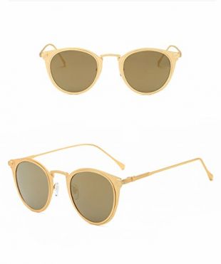 HOX Lunettes De Soleil Ronde en Métal À L'Encre De Mode Lunettes De Soleil Unisex Universelles Cadre Doré Or De Luxe