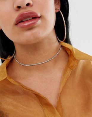 ASOS DESIGN - Collier à chaîne fine sertie de strass - Argenté | ASOS