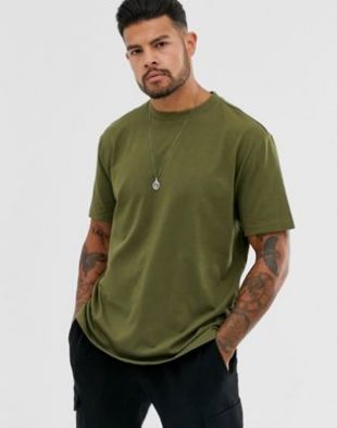 T-shirt ras de cou décontracté en tissu biologique - Kaki