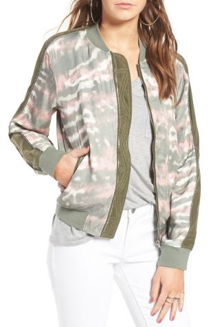 Fashionable Marble Print Dark Green Bomber Jacket