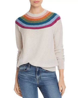 Aqua Cashmere Rainbow-Stripe Cashmere 