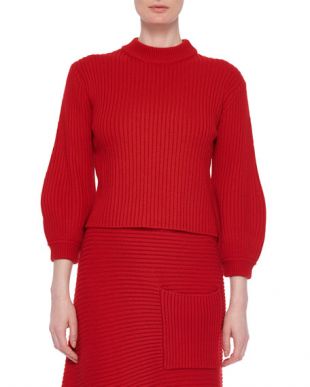 Merino Ribbed Slit-Neck Pullover