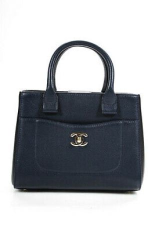 Mini Neo Executive Tote Handbag Navy Blue Leather