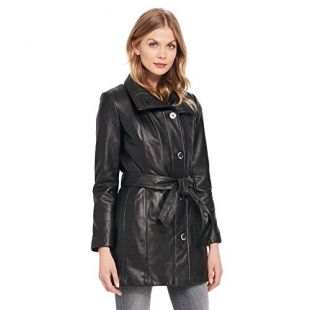 Wilsons Leather Womens Wingcollar Belted Lamb Hipster Jacket L Black