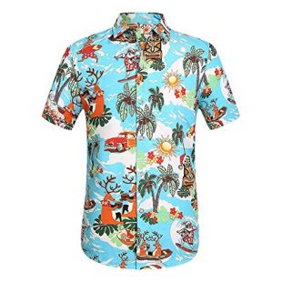 Willow S Men Vintage Ethnic Printed Hawaii Tops Pullover Short Sleeve Casual Cotton Linen Printing Hawaiian Shirt Blouse Light Blue
