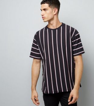 T-shirt noir à rayures verticales | New Look