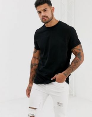 ASOS DESIGN - T-shirt ras de cou à manches retroussées - Noir | ASOS