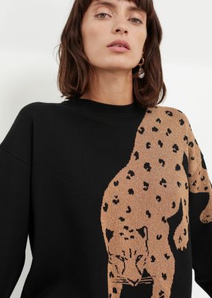 Oversized Panther Motif Sweater
