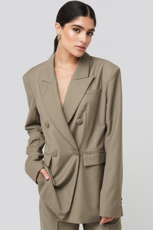 Straight Double Breasted Blazer Beige
