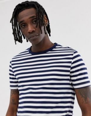 ASOS DESIGN - T-shirt en coton bio à rayures - Bleu marine et blanc | ASOS