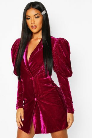 Robe smoking à manches imposantes en velours | Boohoo