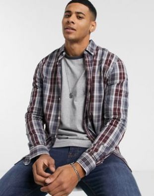 Farah - Brewer - Chemise à carreaux écossais avec col boutonné - Gris et bordeaux | ASOS