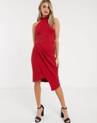Lipsy - Robe fourreau dos nu asymétrique - Rouge | ASOS