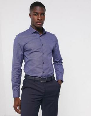 Moss London - Chemise ajustée à motif pied-de-poule - Bleu marine | ASOS