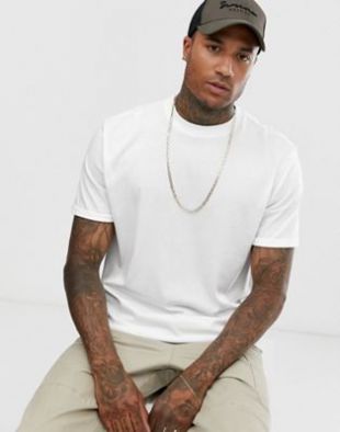 ASOS DESIGN - T-shirt décontracté en tissu biologique avec manches retroussées - Blanc | ASOS