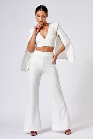 White High Waisted Flare Trousers