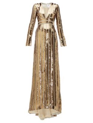galvan - Plunge-Neck Gold Sequinned Gown