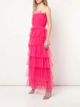Pink Ruffled Strapless Gown