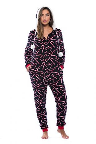 Just Love - Black Candy Cane Print Onesie Pajamas