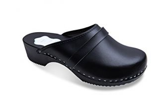 FUTURO FASHION® - Sabots pour Femme - Cuir véritable/Semelle en Bois - Noir/Blanc - Tailles 36 à 46 - Noir - 38 EU