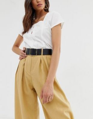 ASOS DESIGN - Ceintue large en cuir à boucle dorée, pour taille ou hanches | ASOS