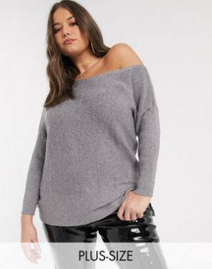River Island Plus - Pull épaules nues - Gris | ASOS