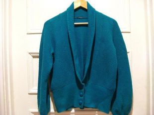 Cardigan en col châle turquoise vintage - 3 boutons cadeau d'anniversaire - mélange de coton laine - hipster vêtements - womens moyen-