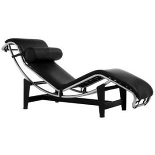 Le Corbusier Style Chaise   Black Leather Chaise Lounge