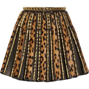 Balmain   Embellished leopard print calf hair and leather mini skirt
