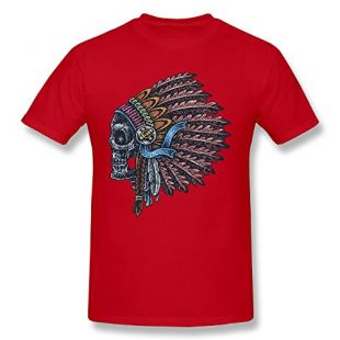 Indian Women Skull Men's T Shirt Printed Summer Tee Top Red Small