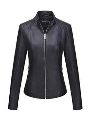 Faux Leather Casual Short Jacket for Women