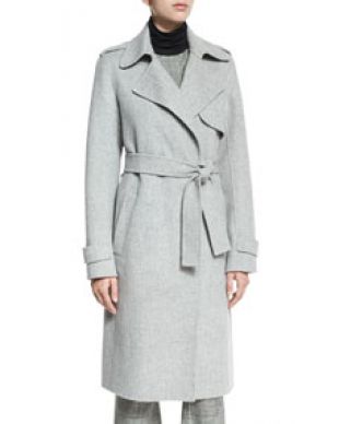 Theory - Theory Oaklane DF New Divided Open Front Trench Coat, Melange Gray