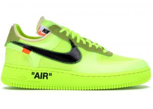 The pair of Nike Air Force 1 Low Off-White Volt range by Olivier Byre on  her behalf Instagram @ibyre